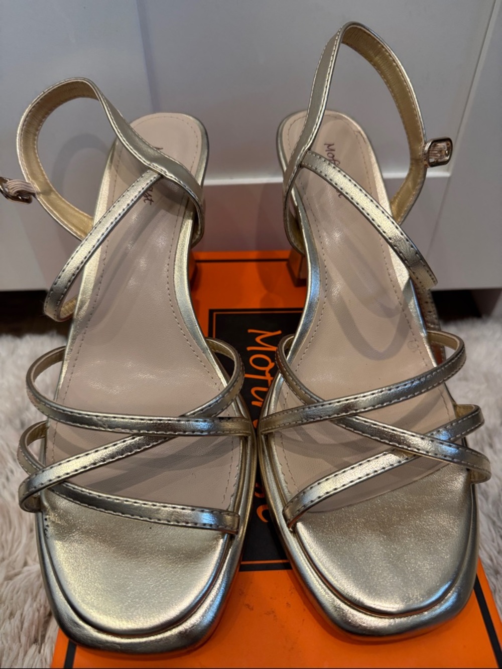 Metallic Gold Strappy Slingback Sandals - Women